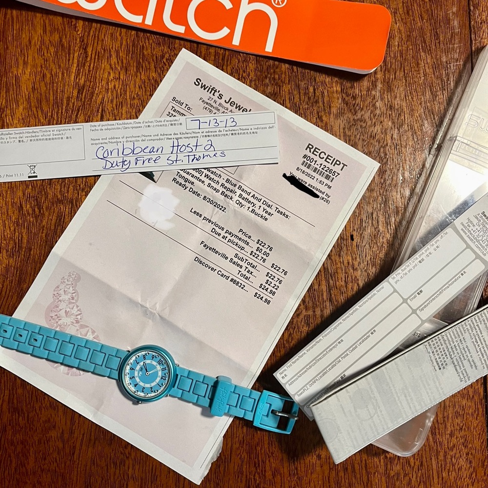 Swatch flik flak watch in case - new battery - repaired clasp